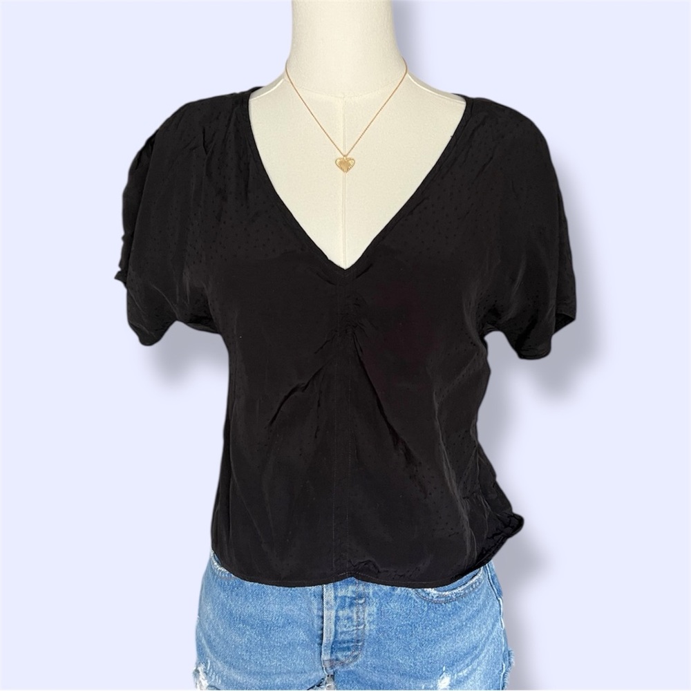Madewell Puff-Sleeve Top- black subtle polkadots
